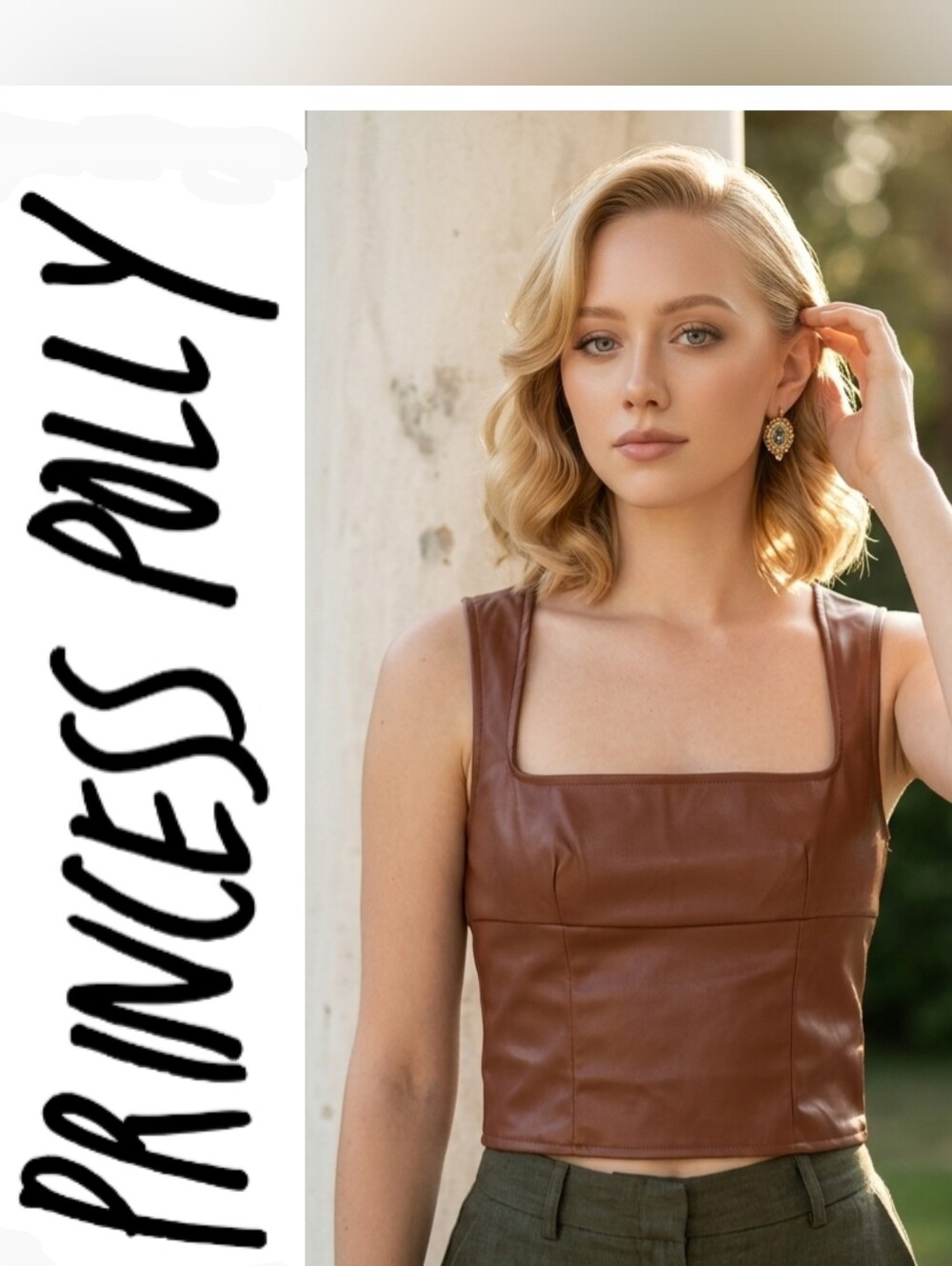 Princess Polly Chocolate Faux Leather Top With Square Neckline
